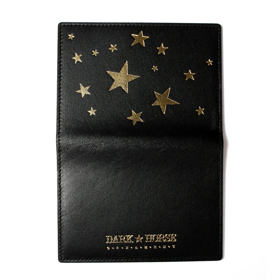 Dark Horse Leather Credit Card Holder Black Gold Stars