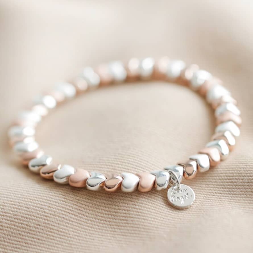 Lisa Angel Beaded Hearts Bracelet In Silver And Rose Gold