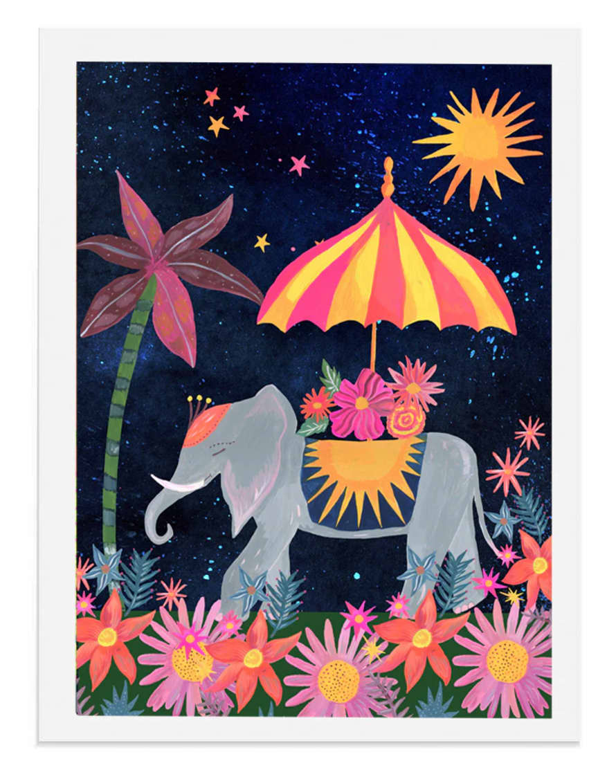 Hutch Cassidy Elephant in Midnight Bloom A3 Art Print