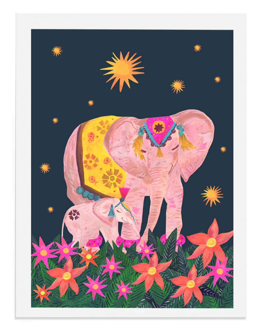 Hutch Cassidy Elephant and Mother A3 Art Print