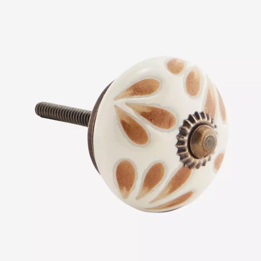 Madam Stoltz Hand Painted Stoneware Doorknob - Cream & Caramel