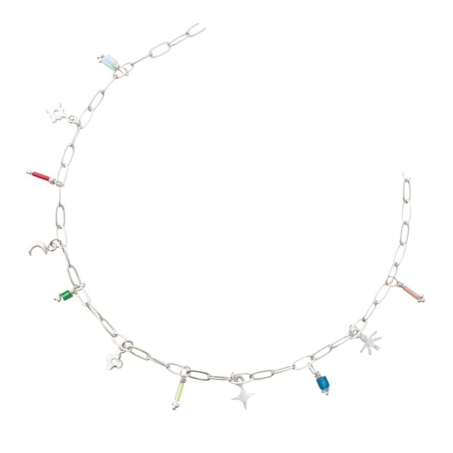 lima-lima Glimmers Charm and Miyuki Bead Silver Necklace