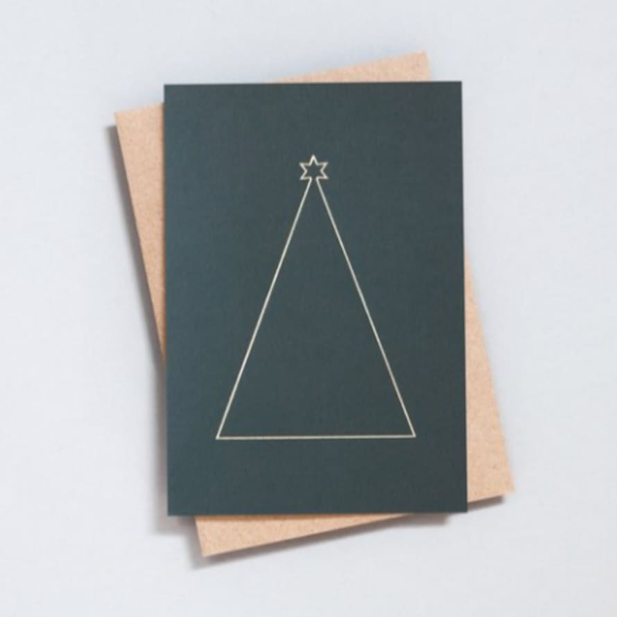 Ola Simple Tree Card - Brass On Green