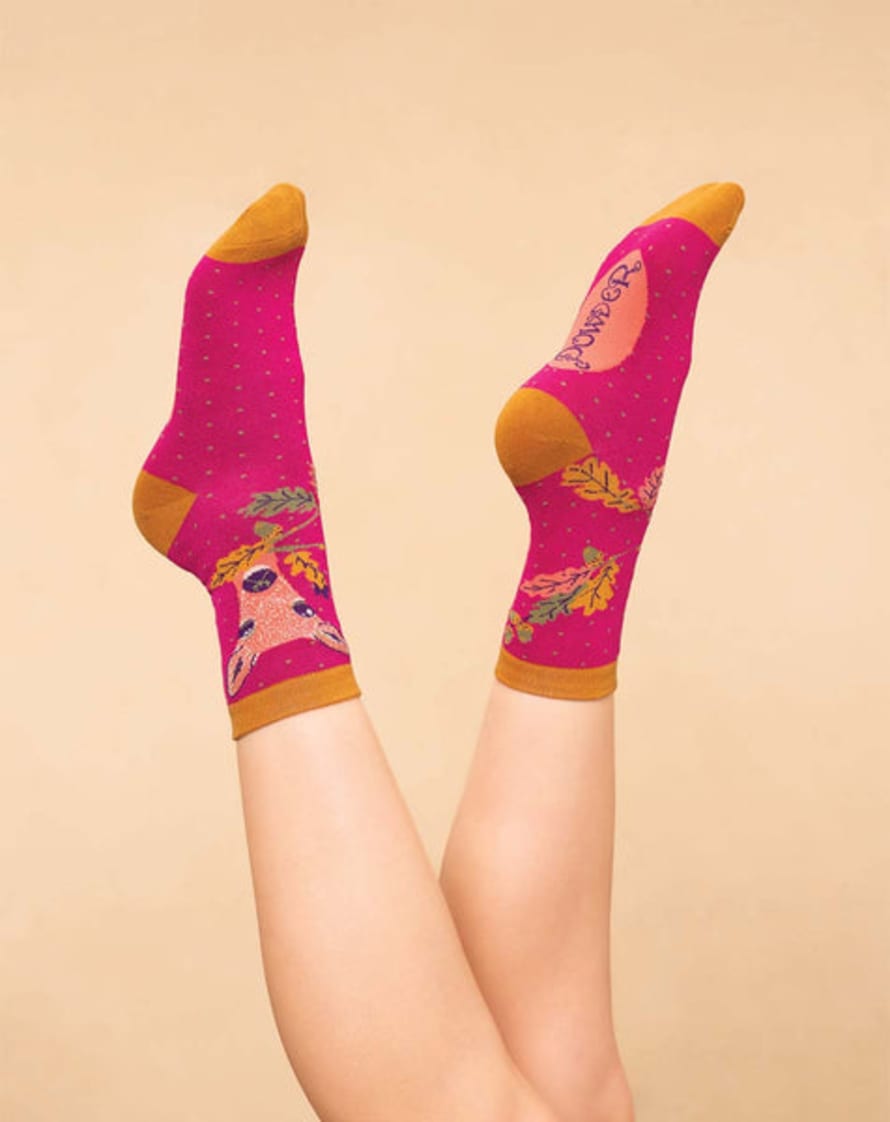 Powder Enchanted Evening Doe Ladies Ankle Socks - Fuchsia
