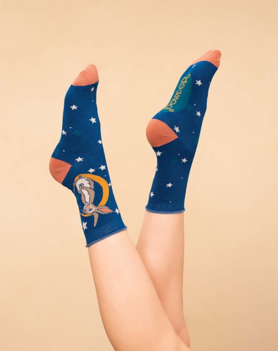 Powder Bedtime Bunny Ladies Ankle Socks - Navy