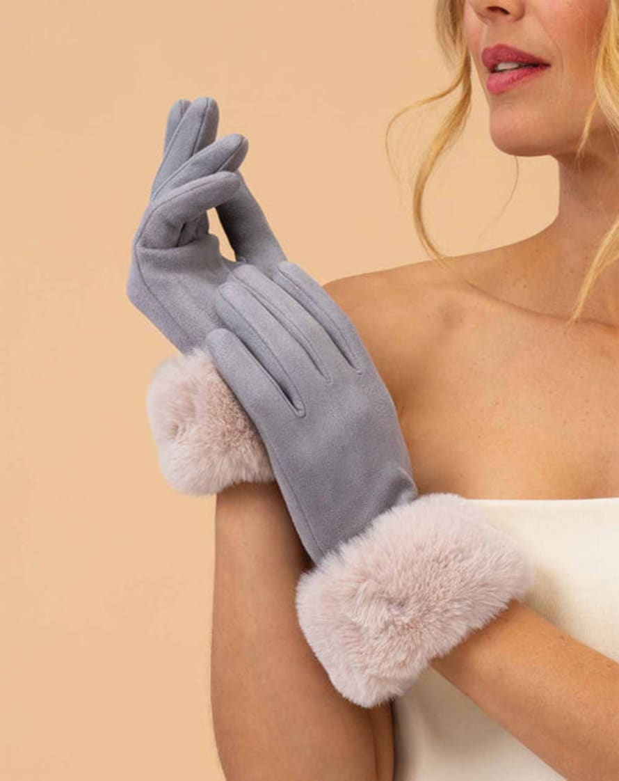 Powder Bettina Faux Suede/Faux Fur Gloves - Mist/Vanilla
