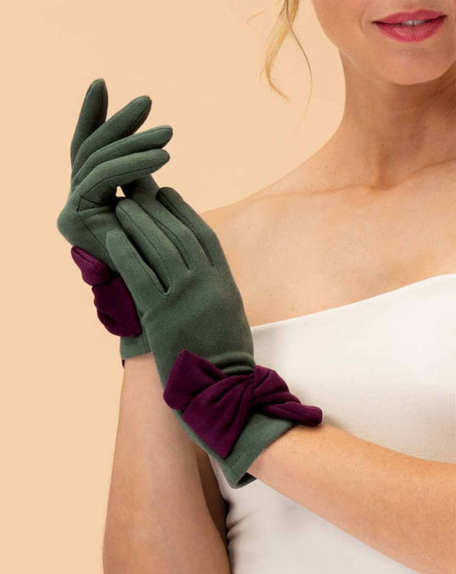 Powder Henrietta Faux Suede Gloves - Fern/Damson