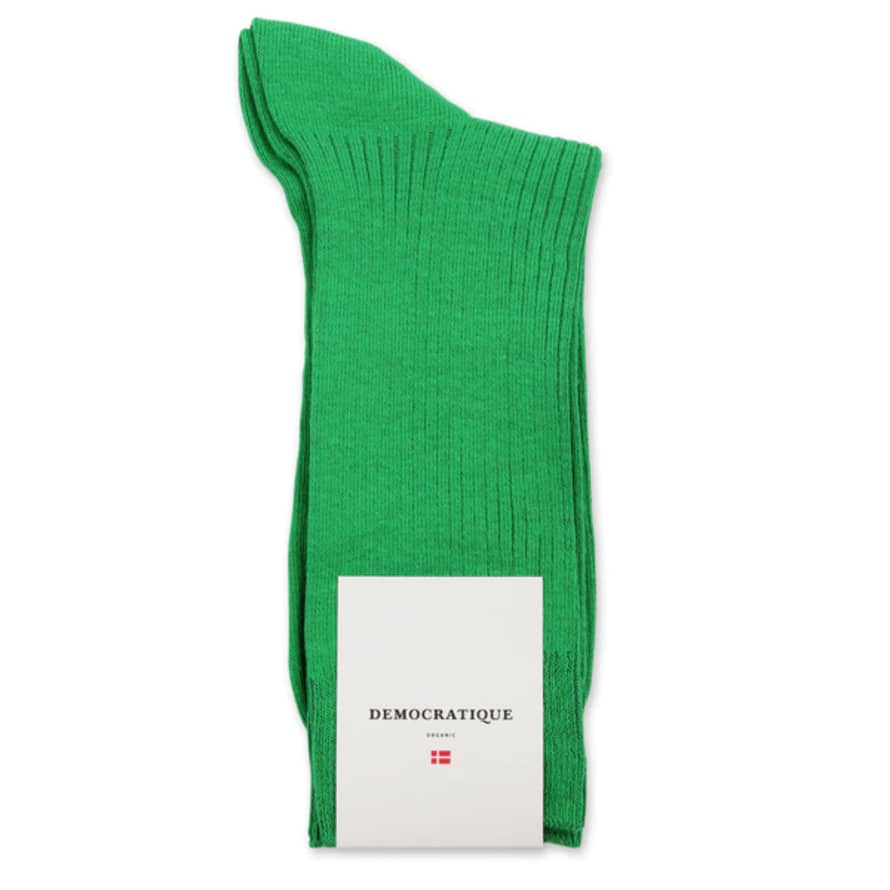 Democratique Socks Men's Fine Rib Organic Cotton Socks | Grass Green