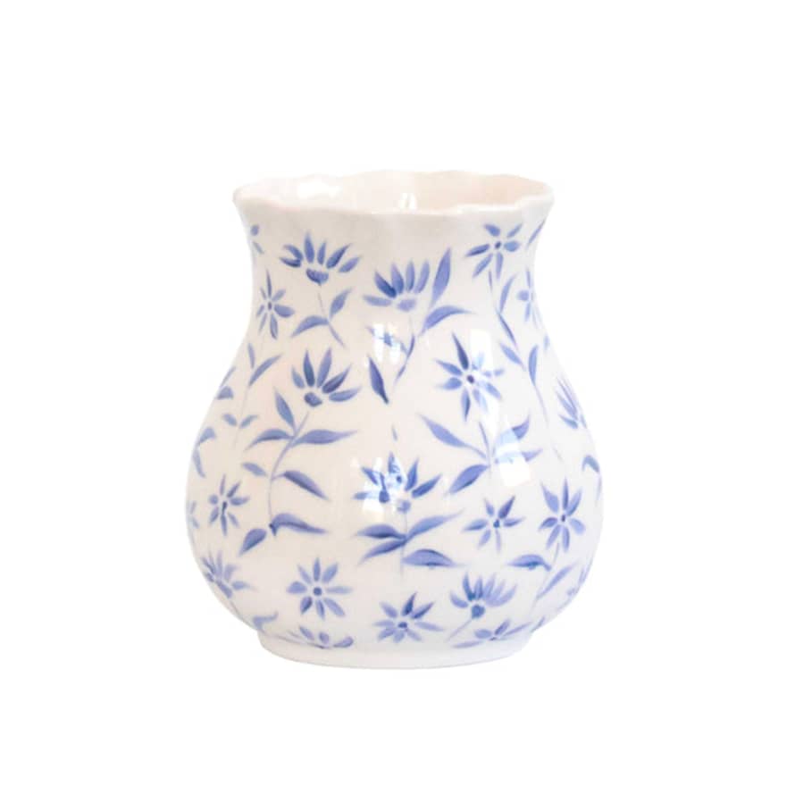 Rosanna Corfe Blue Sunburst Floral Short Scallop Vase 
