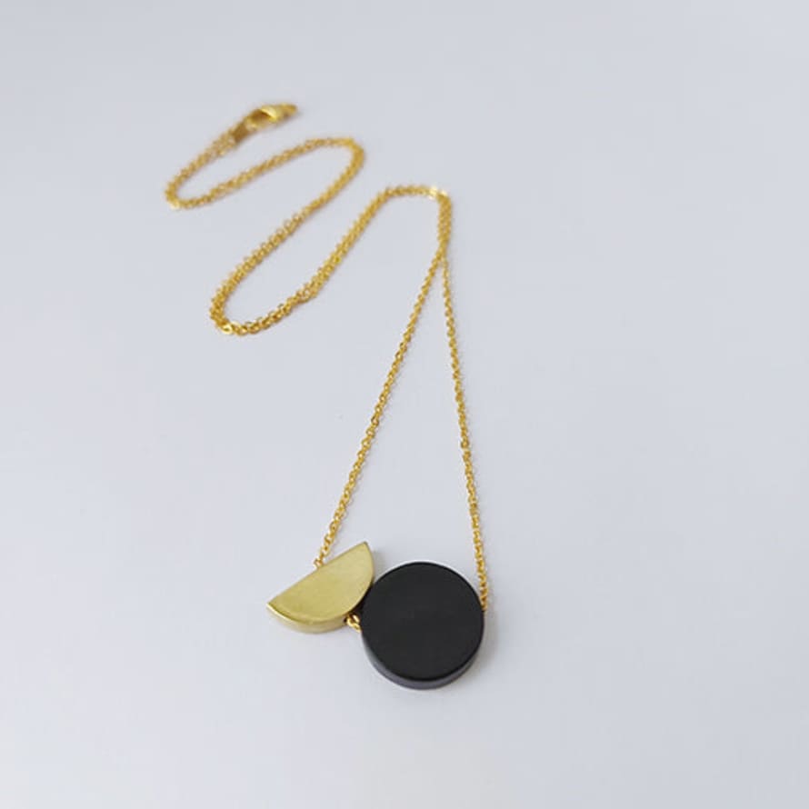 BRASS + BOLD Black Disc and Semi Brass Circle Necklace