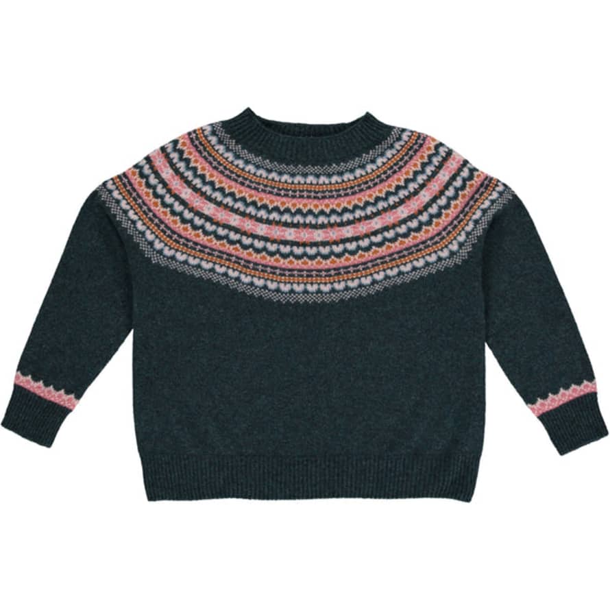Quinton-Chadwick Fairisle Snowflake Design Jumper In Teal with Aqua, Pink and Ginger