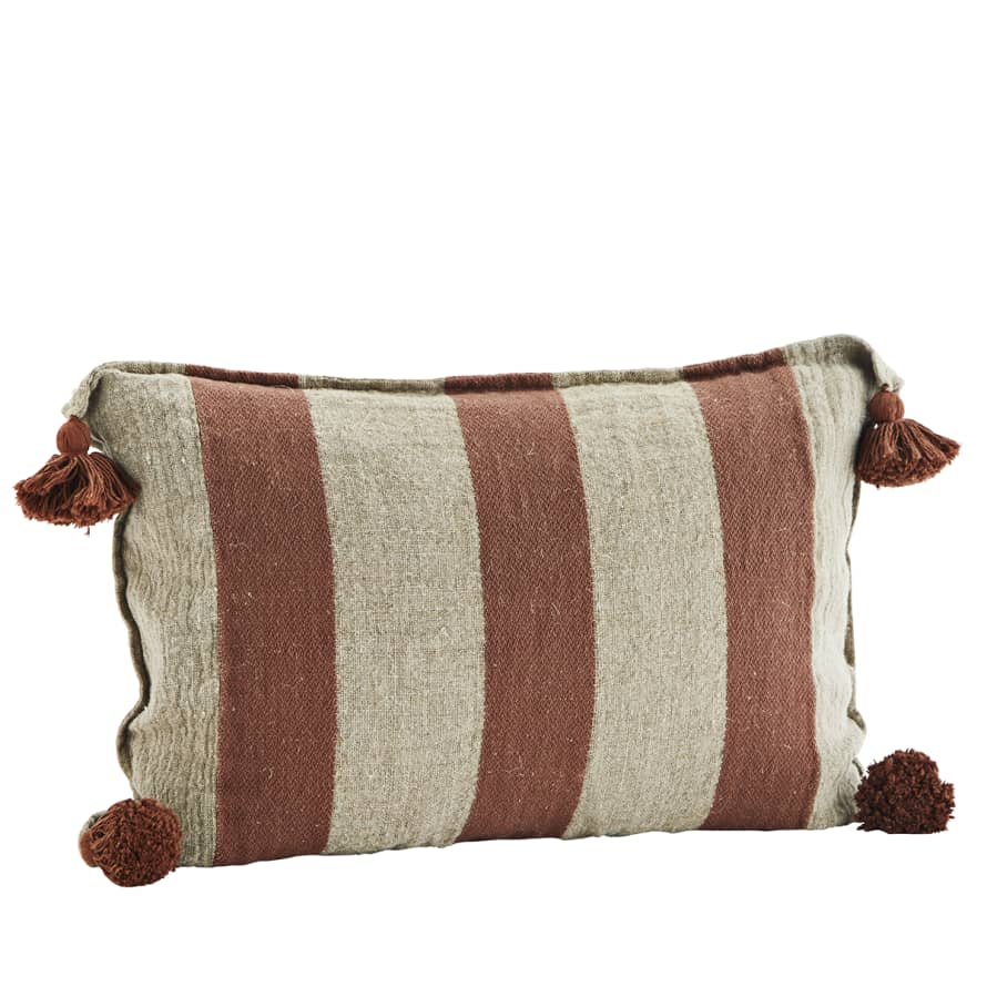 Madam Stoltz Rust Striped Linen Cushion