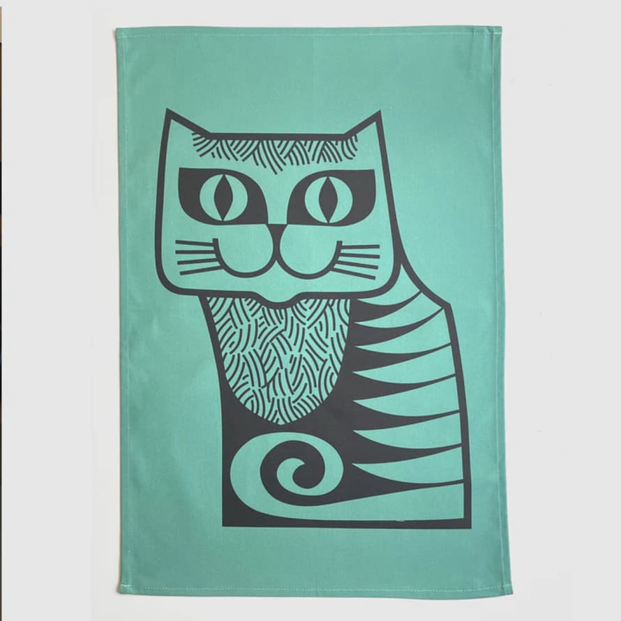 Magpie Teal Cat Hornsea Tea Towel