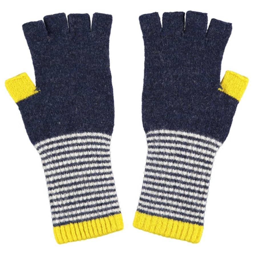 Catherine Tough Women's Navy And Electric Yellow Fingerless Gloves