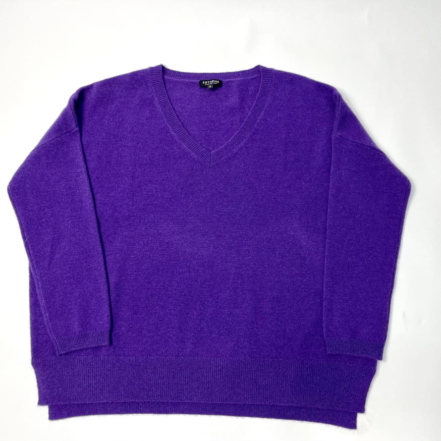 Estheme Cashmere Violette Oversize V Neck Cashmere Sweater - Violet, S