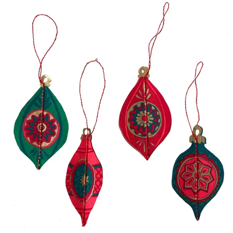 East End Press Bauble Hanging Paper Decorations Pack of 4 