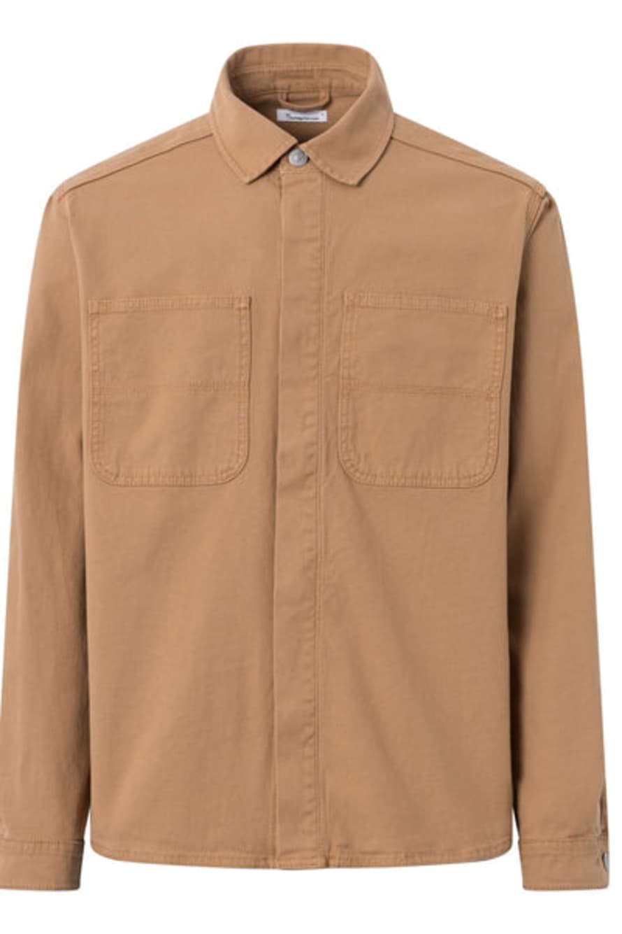 Knowledge Cotton Apparel  Brown Sugar Canvas Fabric Dyed Overshirt