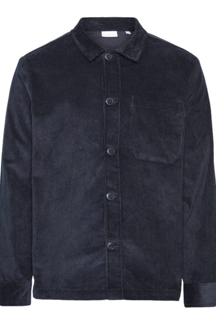 Knowledge Cotton Apparel  Streched 8-wales Corduroy Overshirt Navy