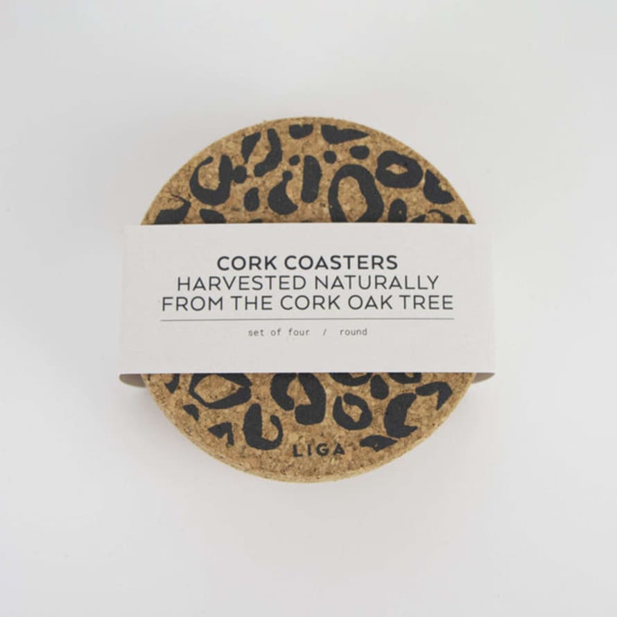 LIGA Cork Coaster Set | Leopard Print By