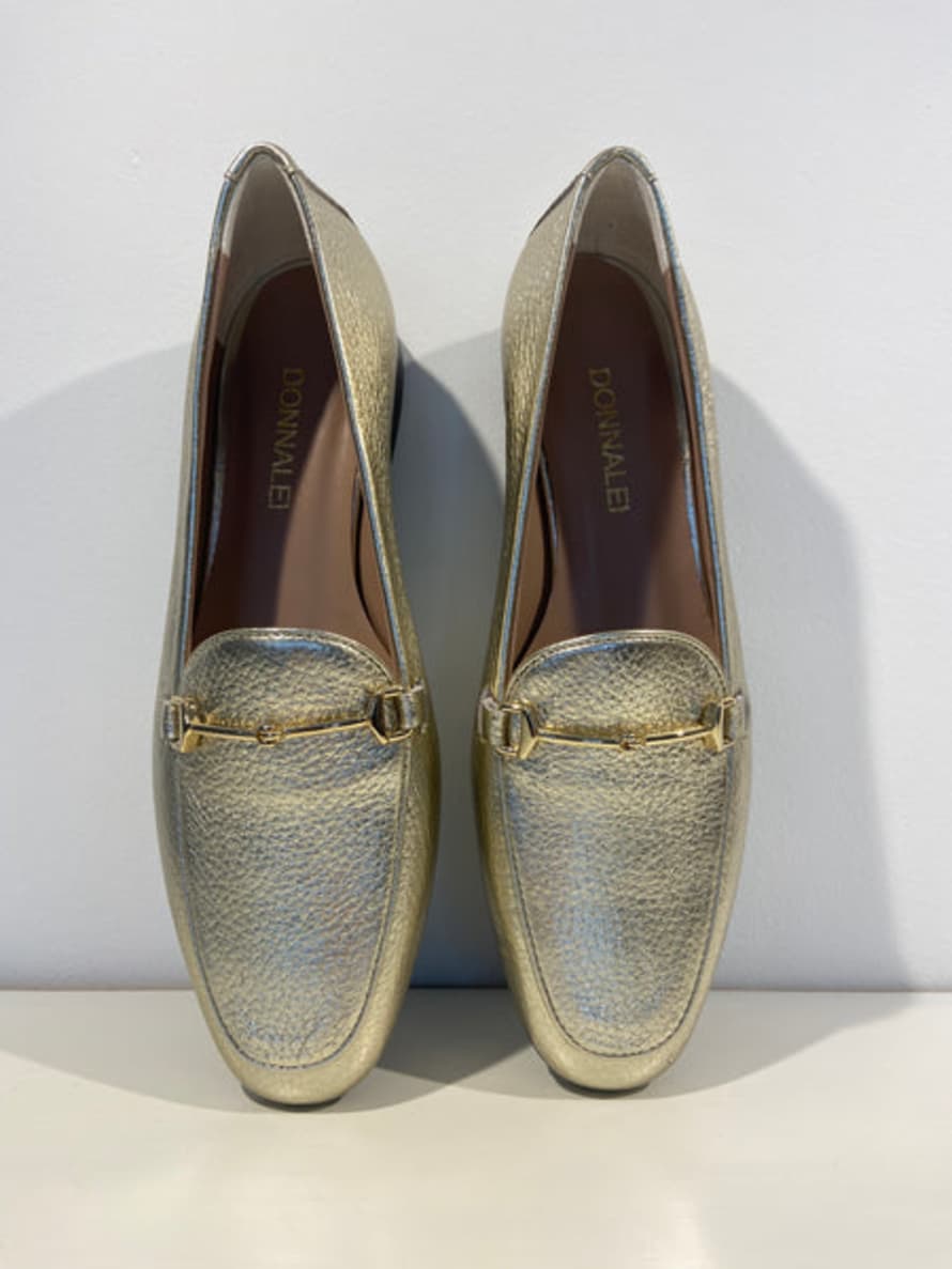 Donna Lei Gold Italian Loafers With Fine Snaffle