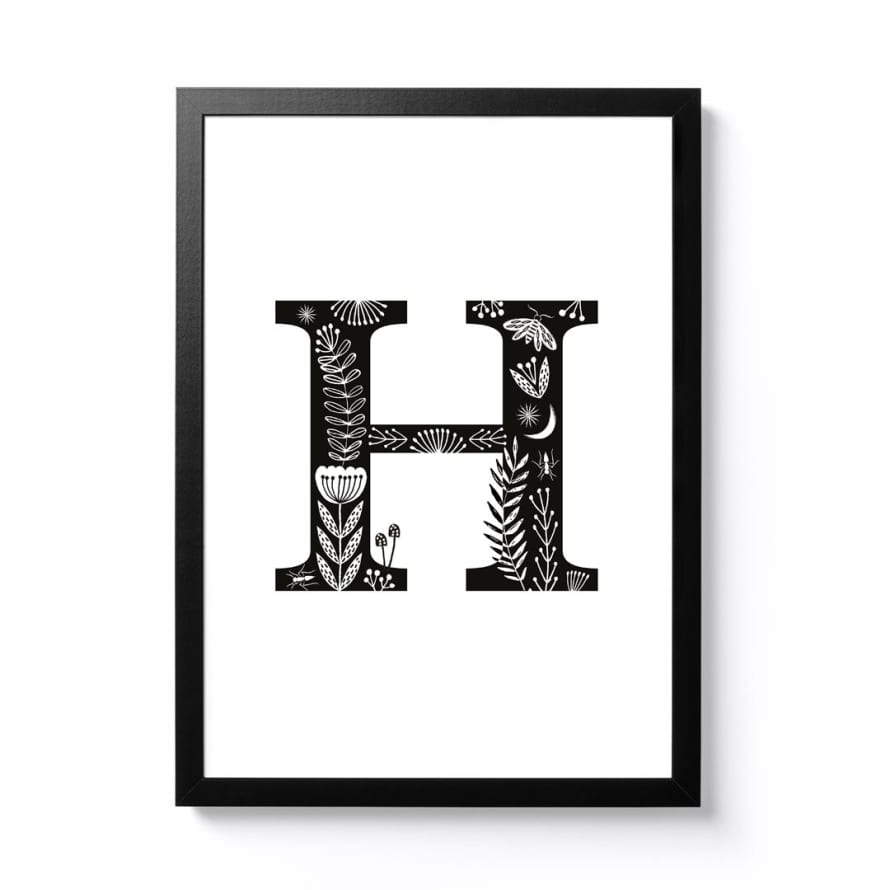 Maggie Magoo Designs A3 Folk Alphabet Letter H Framed Print