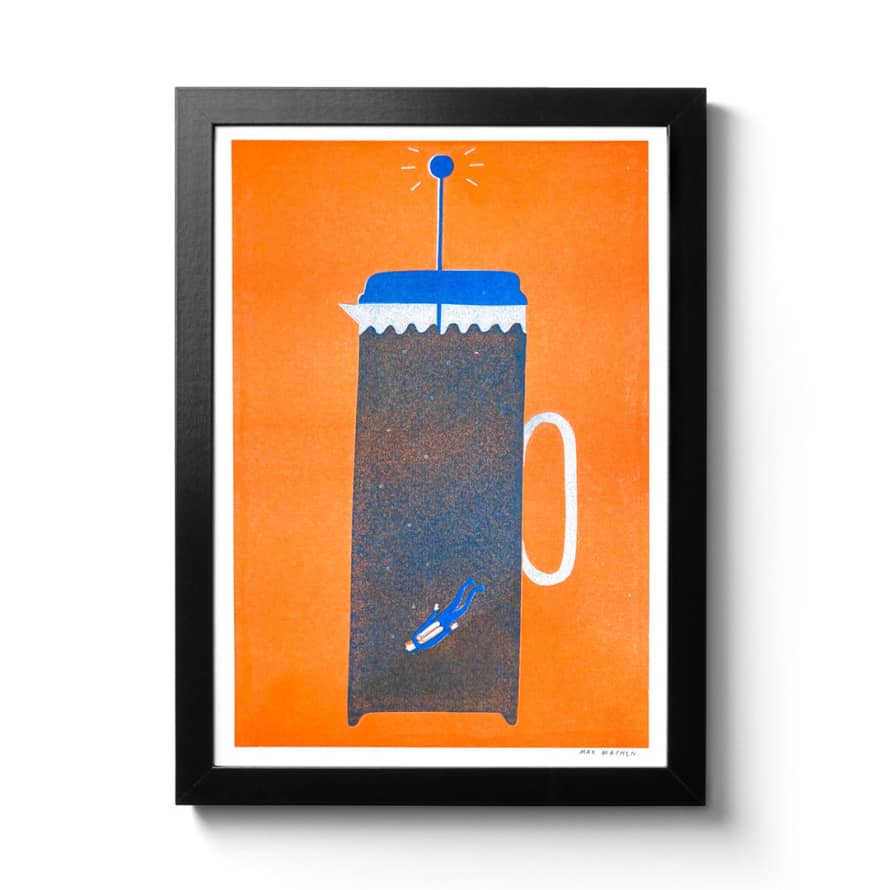 Max Machen Coffee Diver A4 Framed Riso Print