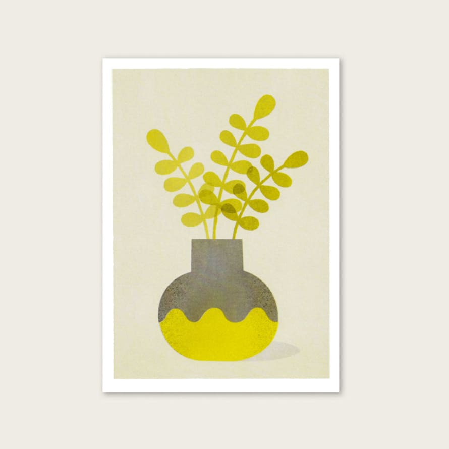 Green End Designs Yellow Flowers A4 Framed Riso Print