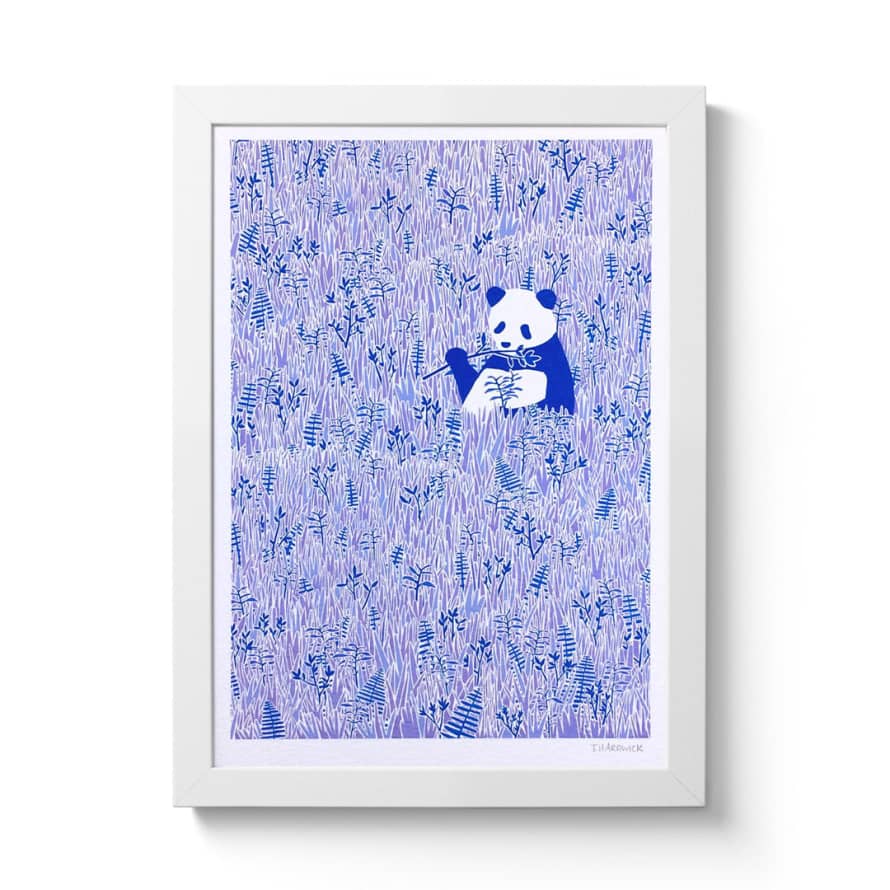 Tom Hardwick Panda in the Grass A4 Framed Riso Print
