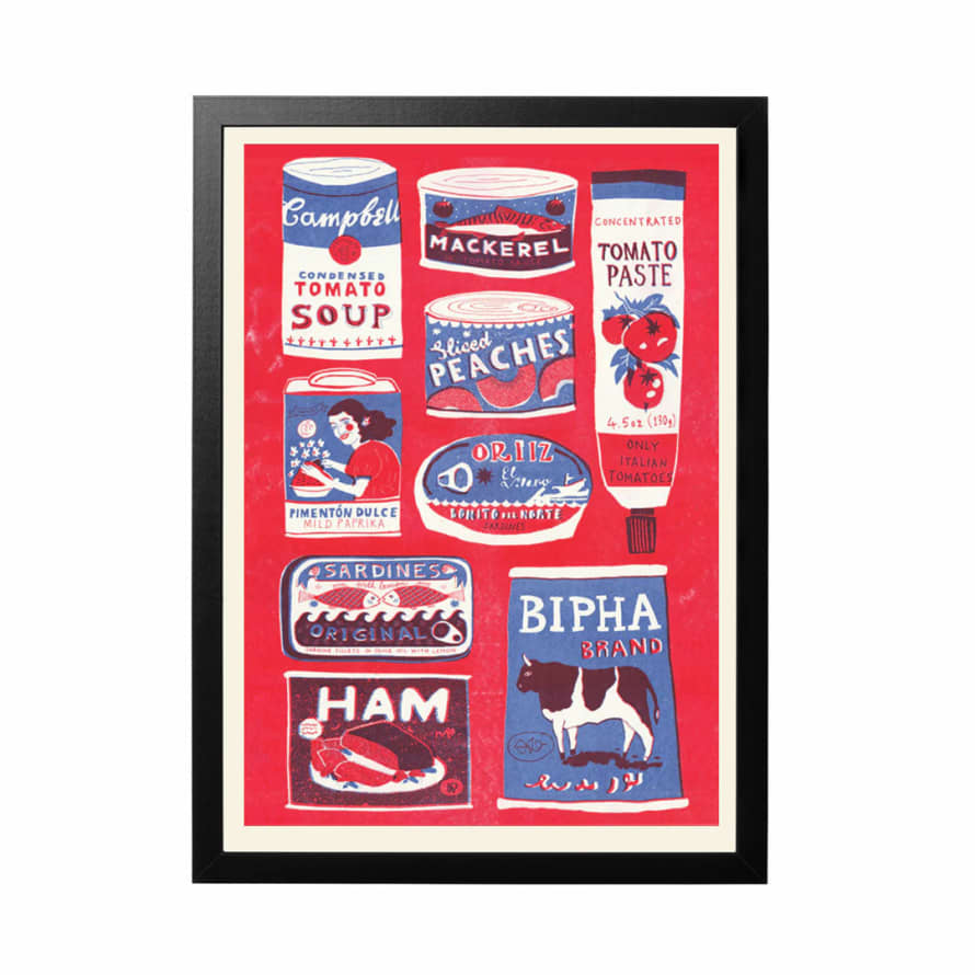 The Printed Peanut Red Tins Collection Â· A3 Framed Riso Print