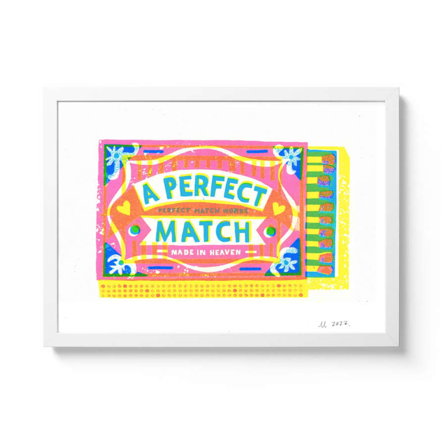 The Printed Peanut Perfect Match Risograph Print A4 Framed Riso Print
