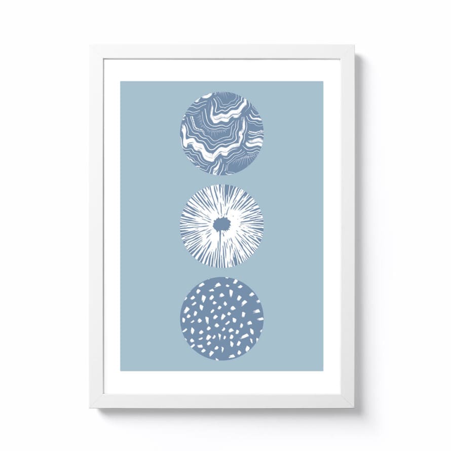 Lauren Riley A4 Fungi Trio Roundhead Blue Framed Print
