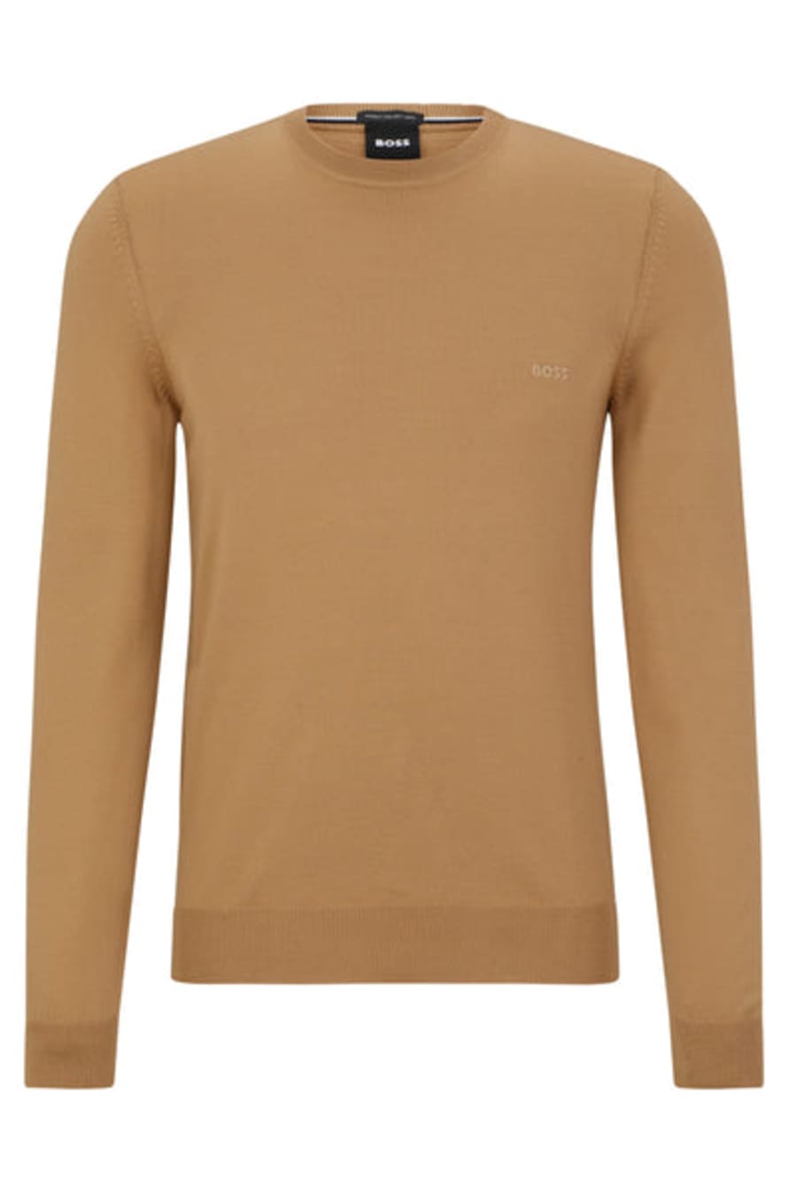Hugo Boss Boss - Botto-l Beige Logo-embroidered Sweater In Responsible Wool 50476364 260