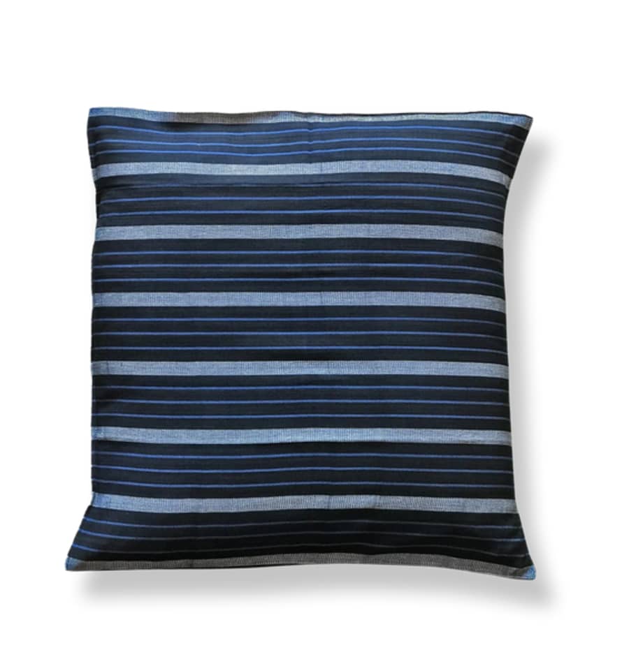 Tensira Multi Stripe Cotton Cushion, Black & Blue