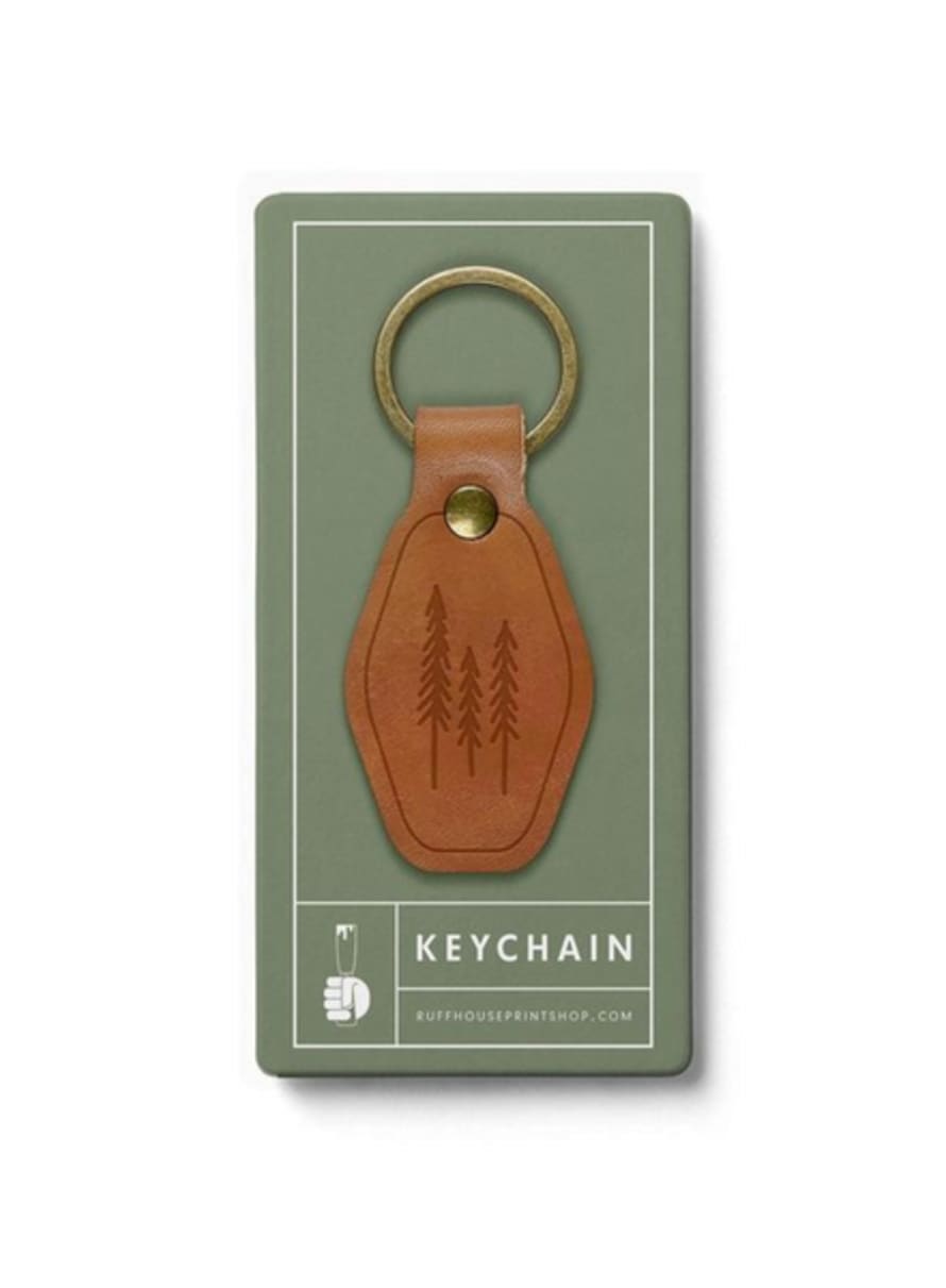 Ruff House Evergreen Trees Leather Keychain From Print Shop
