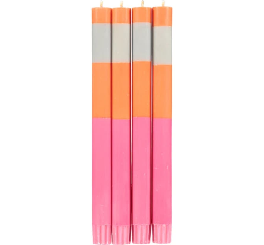 British Colour Standard Pack of 4 Neyron Flame and Willow Abstract Striped Eco Dinner Candles
