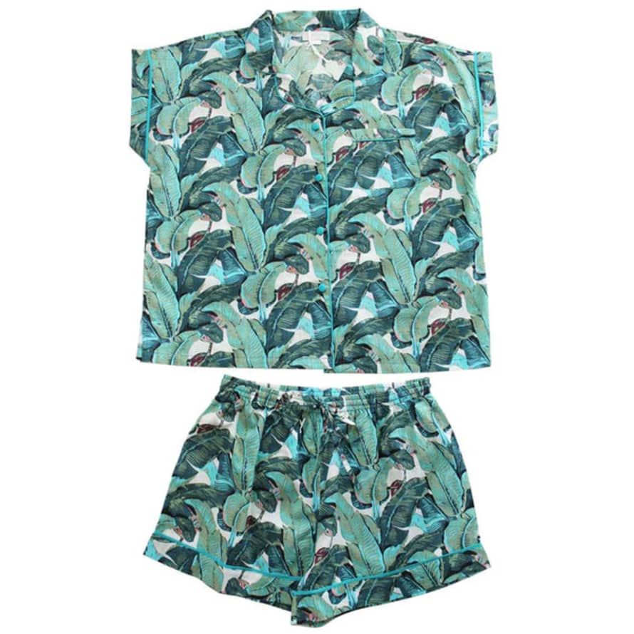 Powell Craft Green Leaf Short Pyjama Set with Piping