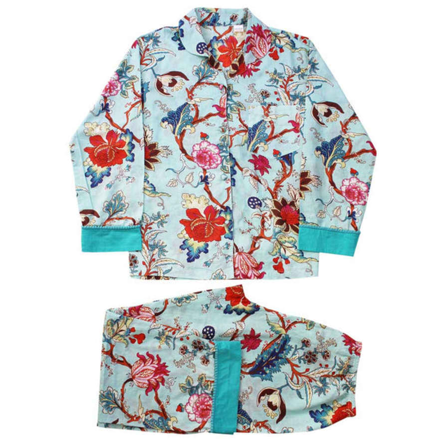 Powell Craft Blue Exotic Flower Printed Ladies Pyjamas