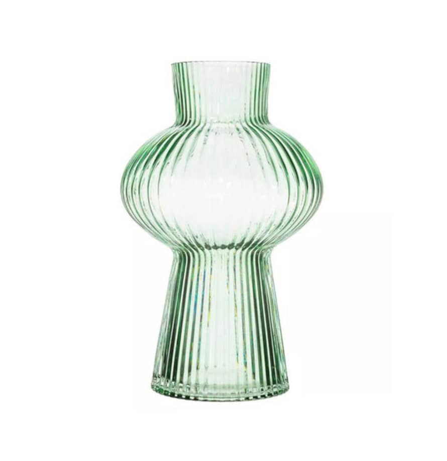 Sass & Belle  Green Shapely Fluted Glass Vase