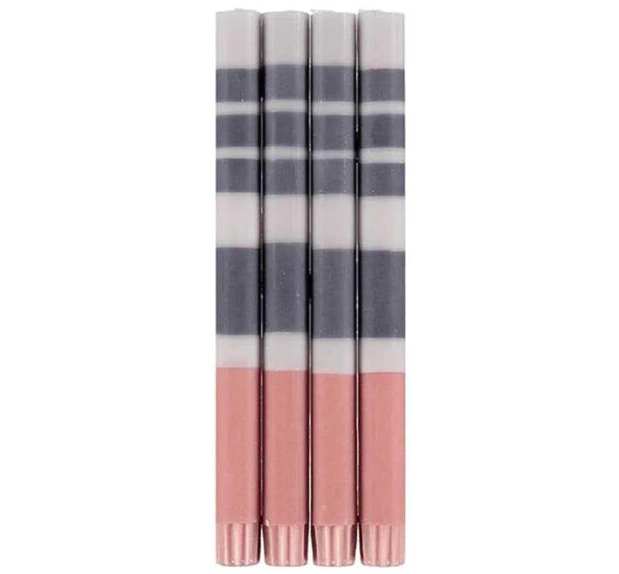 British Colour Standard Pack of 4 Gull Gunmetal Grey and Old Rose Striped Eco Dinner Candles