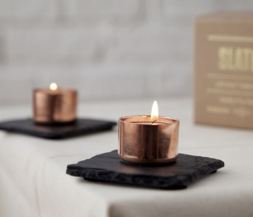 Slated Square Copper Candle Holder