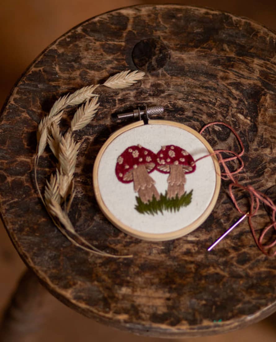 Mindful Mantra Embroidery Mini Toadstool Embroidery Kit In Multi