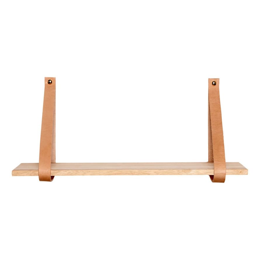 Hubsch Wooden Wall Shelf With Leather Straps