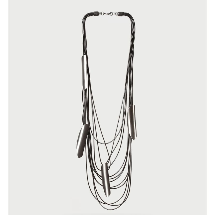 Katerina Vassou Black Rope Necklace With Steel Shards