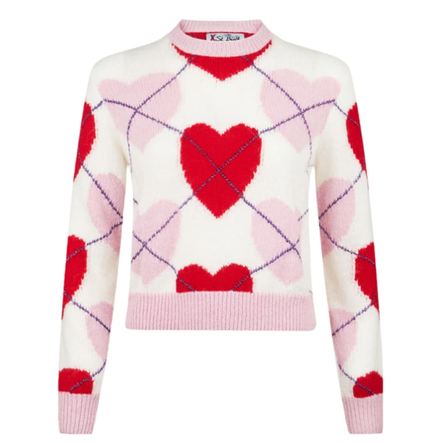 MC2 Saint Barth New Queen Soft Heart Argyle | Pink Sweater