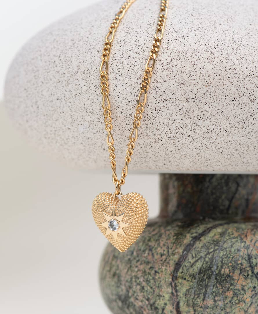 Zoe and Morgan  Brave Heart Gold Aquamarine Necklace