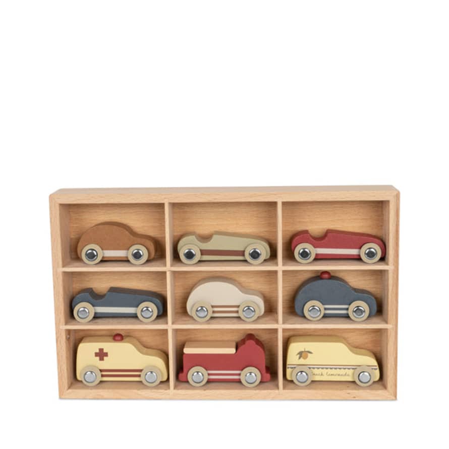 Konges Slojd 9 Piece Wooden Mini Cars Set - Beige