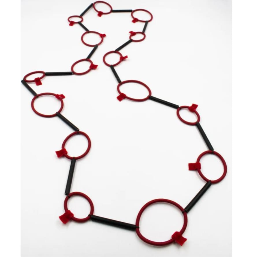 Christina Brampti Necklace Cord Rings with Aluminium Tubes Red