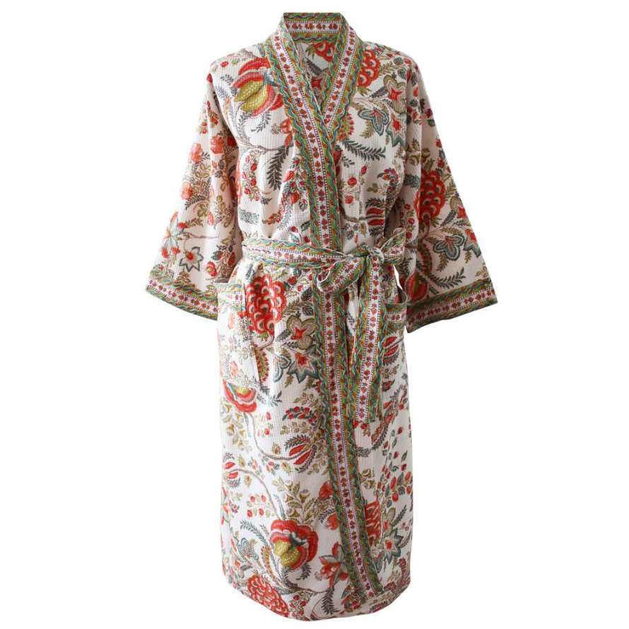 Powell Craft Peach Floral Waffle Cotton Dressing Gown