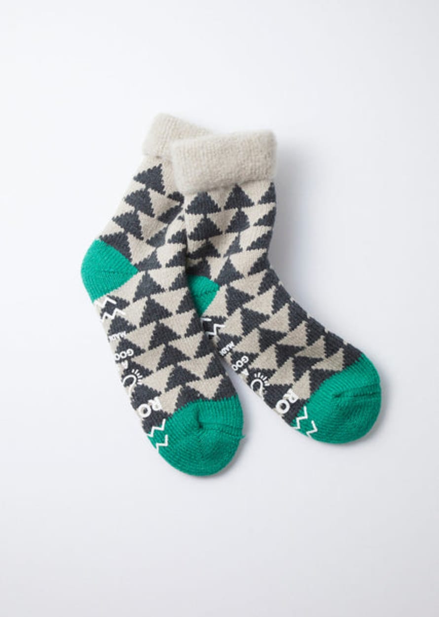 RoToTo Charcoal/Green Sankaku Comfy Room Socks