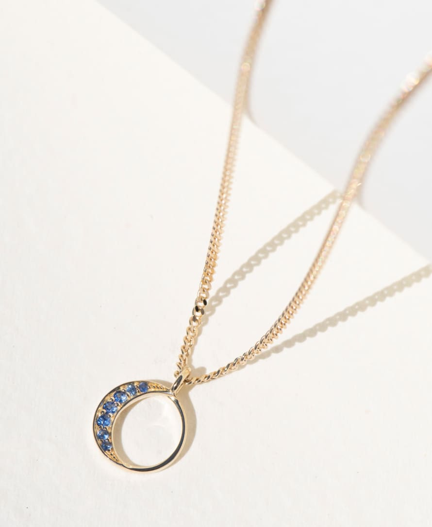 Zoe and Morgan  New Moon Blue Sapphire Gold Necklace